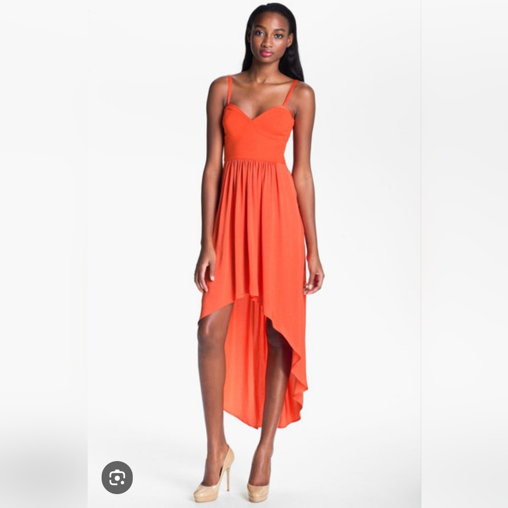 BCBG Max Azria Womens Orange High-Low Formal Dress Sweetheart Neckline Size M